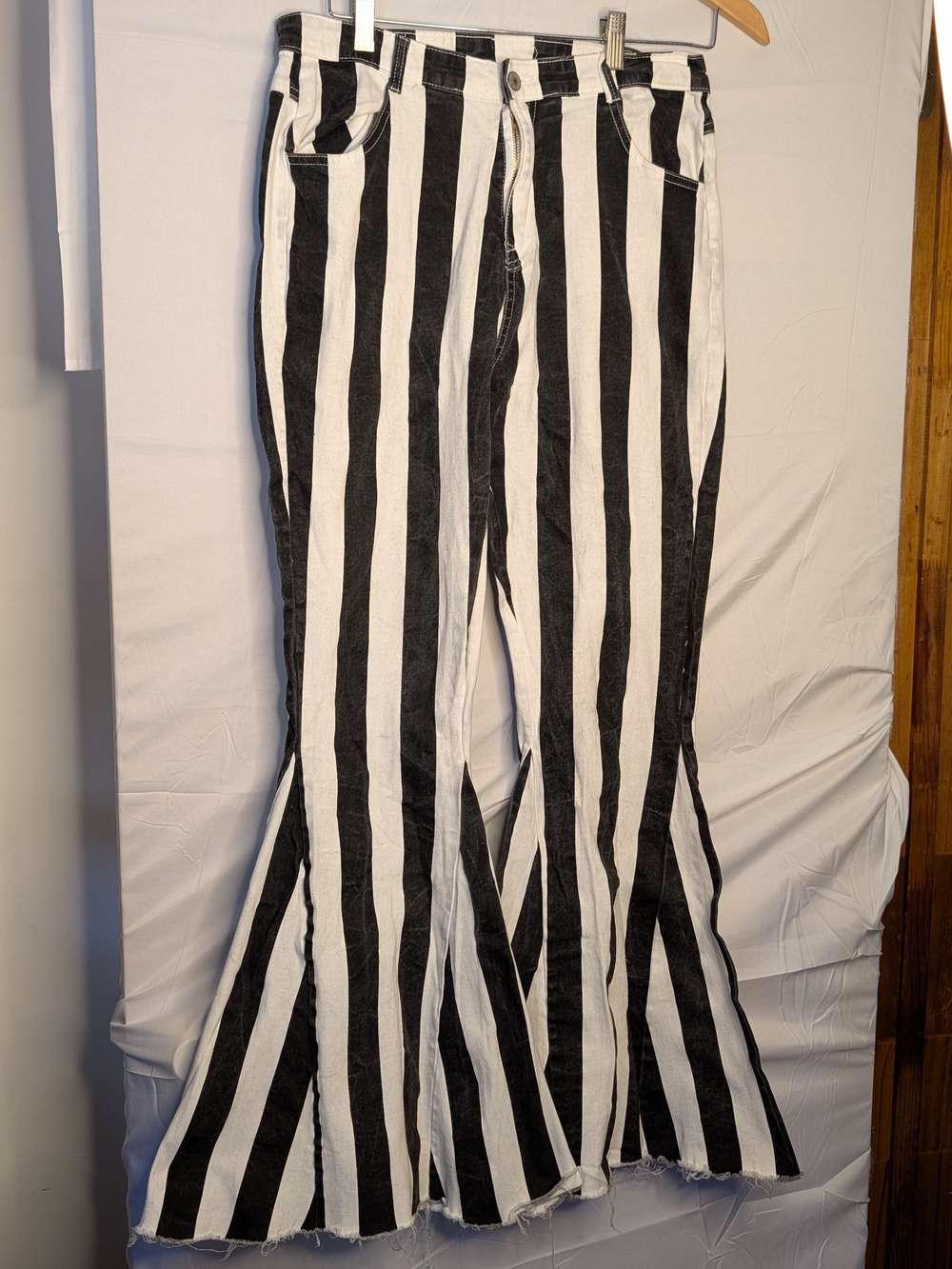 Black & White Striped Extreme Flare Bell Bottom Jeans XL